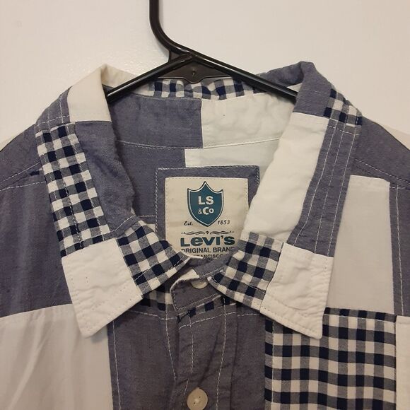 Levi Strauss & Co Shirt Men's XL Long Sleeve Button Up Blue Plaid Quilted Design - Picture 3 of 8
